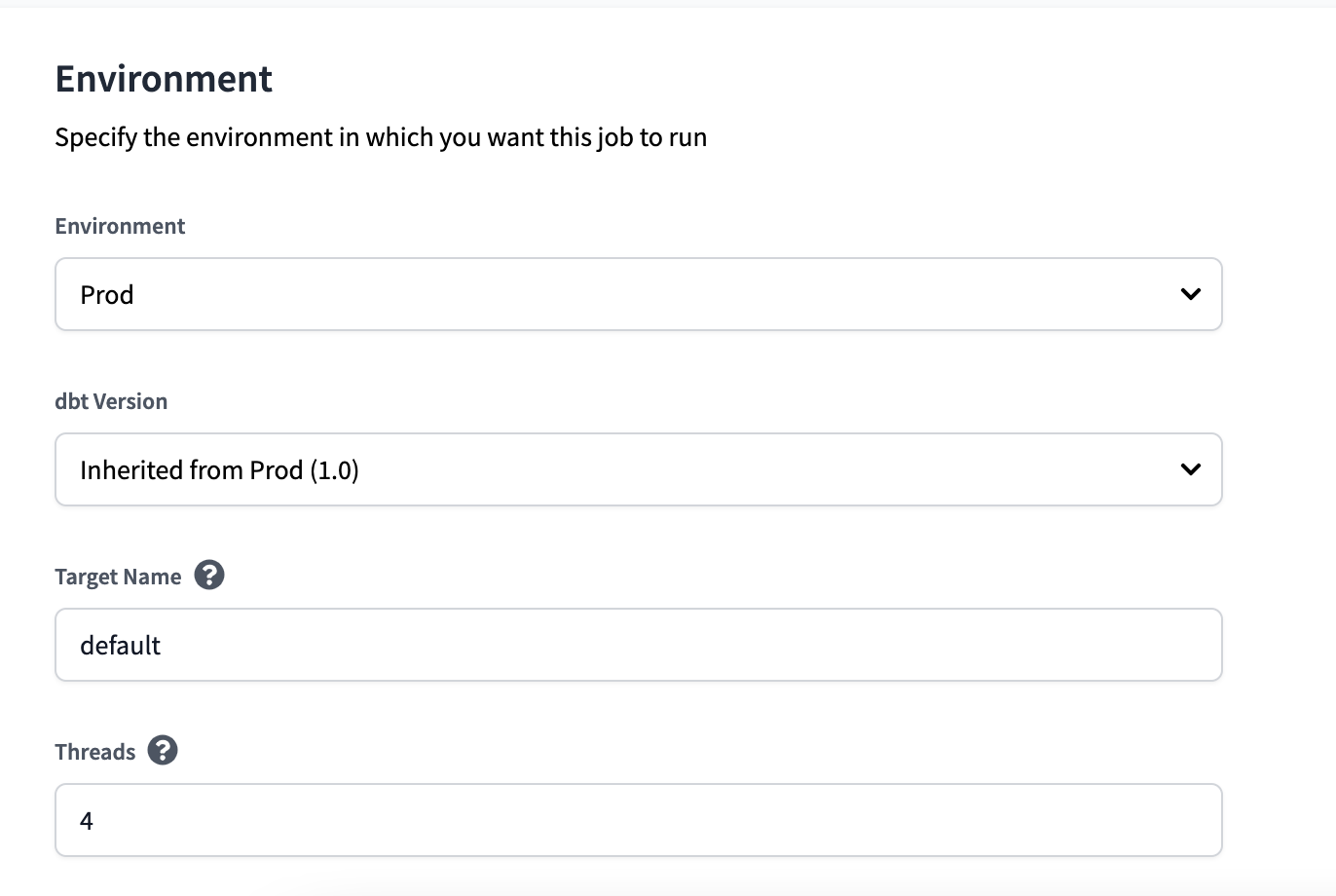 Settings of a dbt Cloud job Settings of a dbt Cloud job